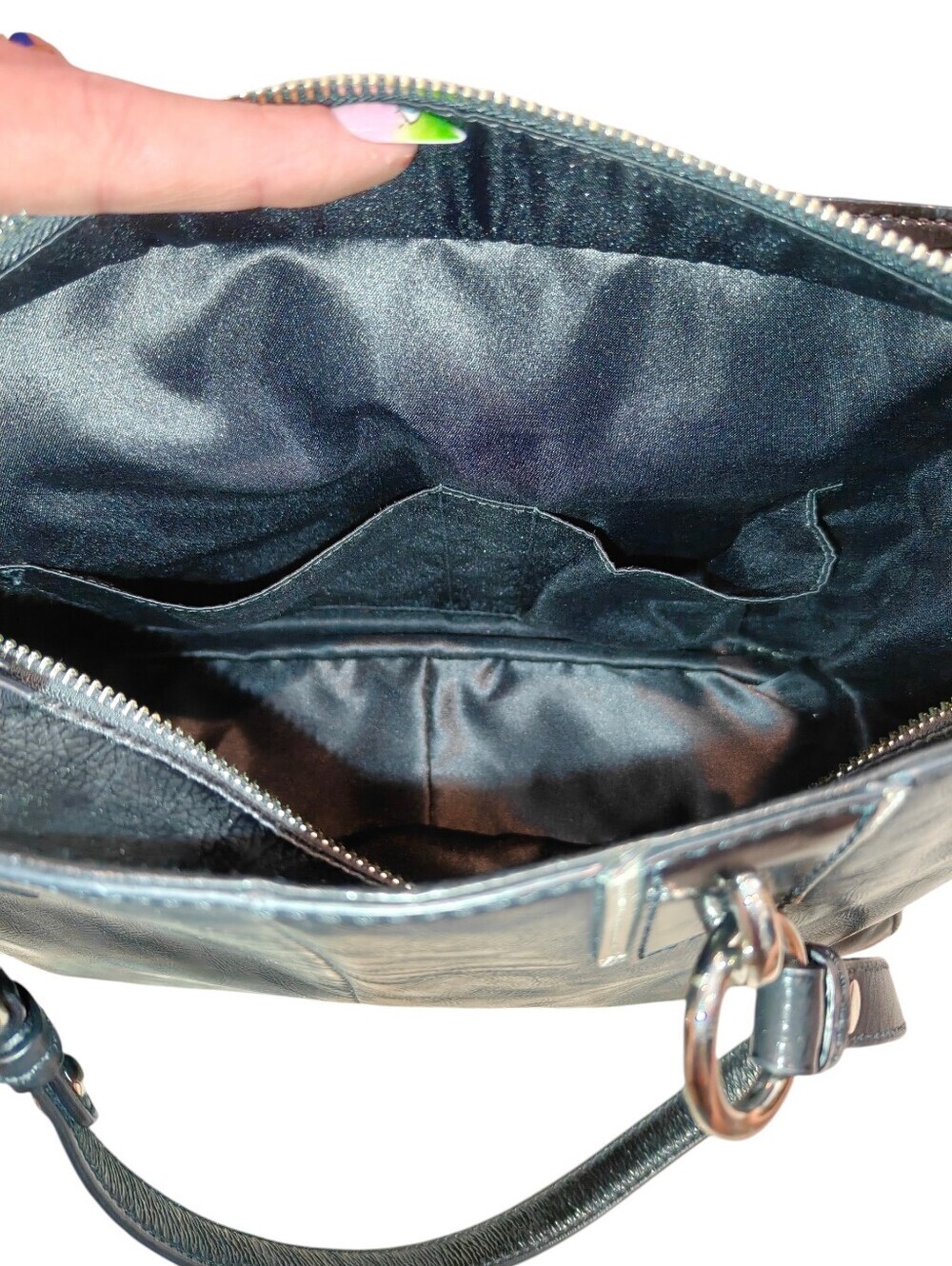 Coach Black Leather Shoulder Tote with Cream and Gray Circle Inlay - Picture 11 of 16